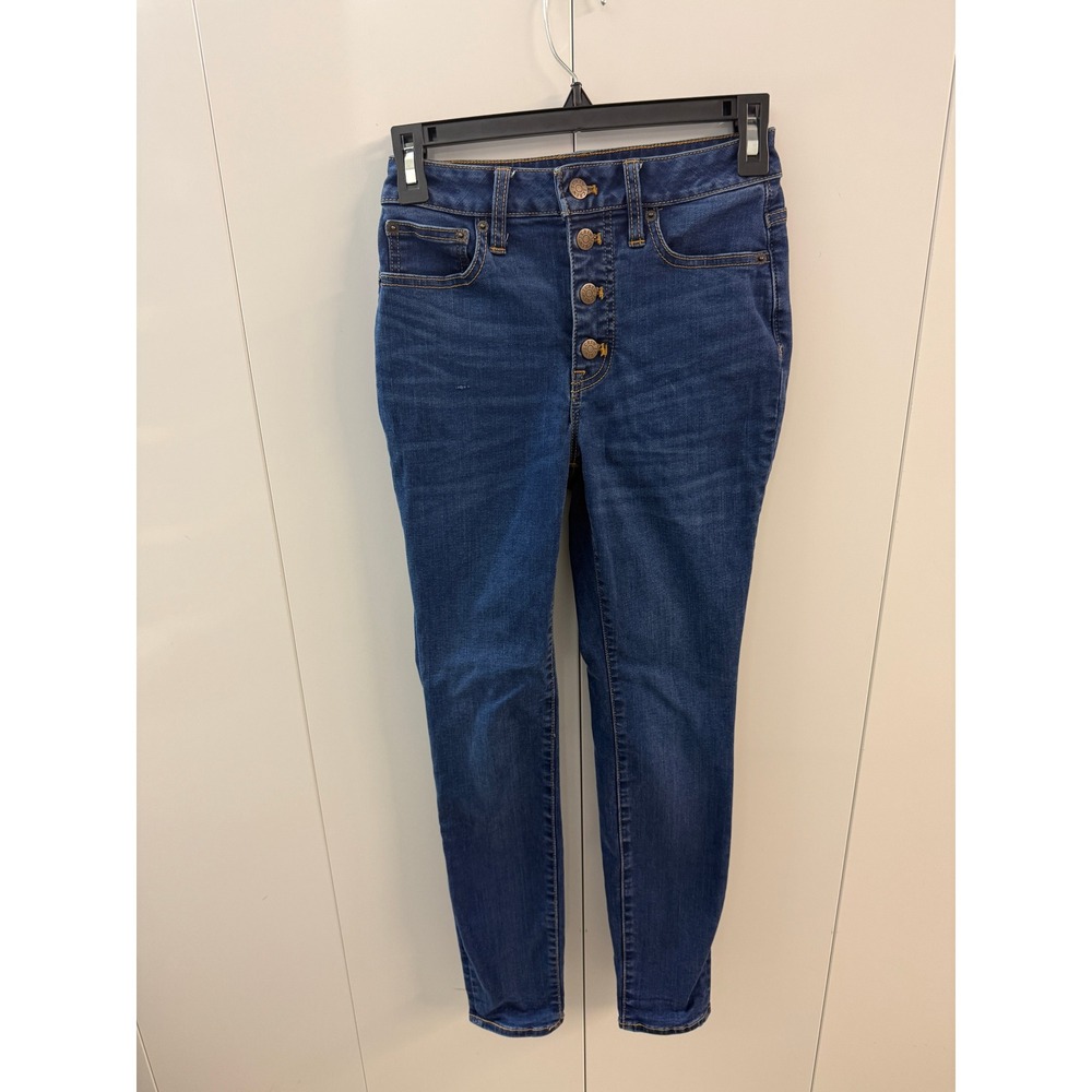 J.Crew Curvy 10 High-Rise Skinny Jeans Blue Button Fly Size 24 Dark Wash